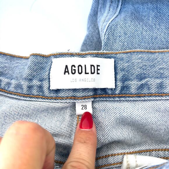 Agolde Riley High Rise Straight Crop Jeans Dimension Light Wash Pants 28 Button - Picture 4 of 10